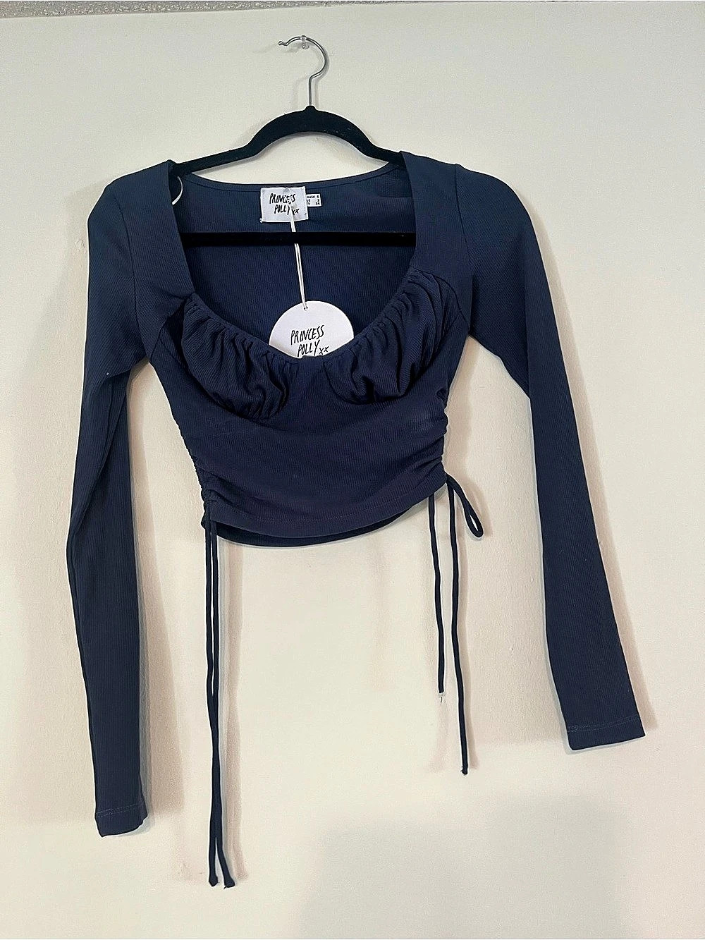 Princess Polly Lucille Long Sleeve Top Blue Ruched Crop Top XXS